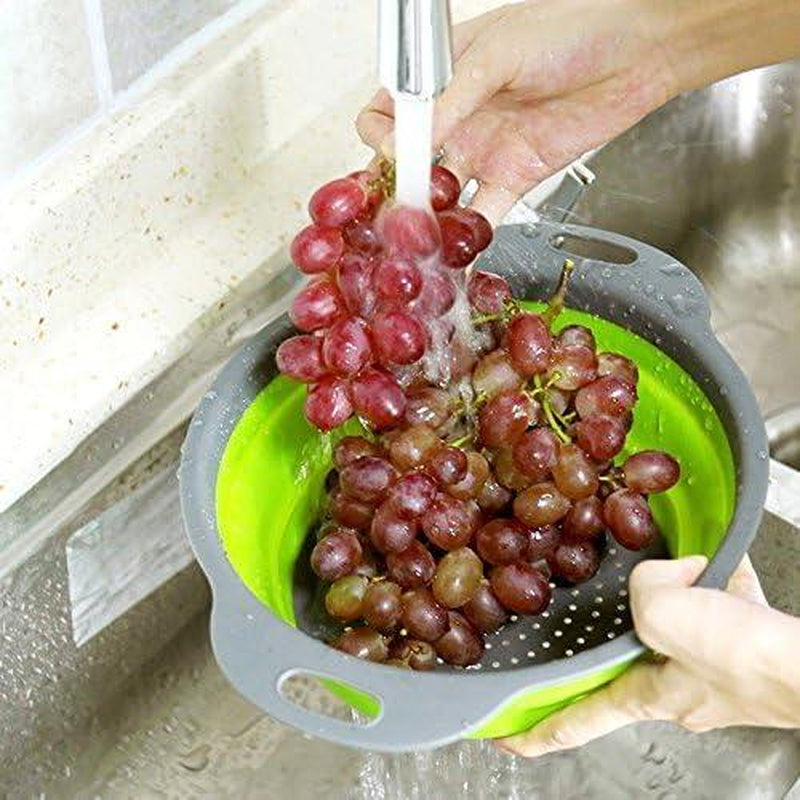 Collapsible Colander Set of 3 round Silicone Kitchen Strainer Set - Perfect for Draining Pasta, Vegetable and Fruit (Green,Blue, Purple) Utensils