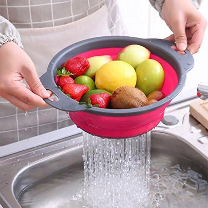 Collapsible Colander Set of 3 round Silicone Kitchen Strainer Set - Perfect for Draining Pasta, Vegetable and Fruit (Green,Blue, Purple) Utensils