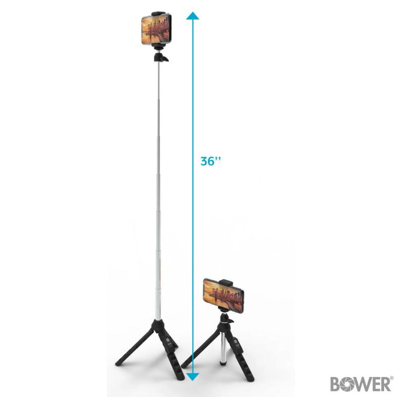 Bower 6-In-1 Multi Selfie Tripod with Smartphone & Gopro Mount, Rechargeable Wireless Remote - Black