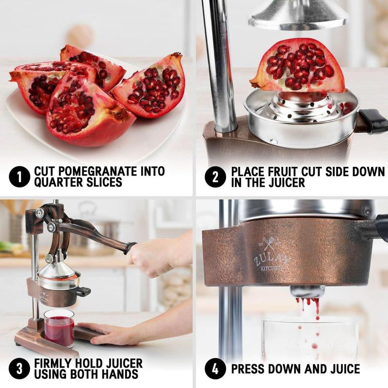 Zulay Kitchen Premium Manual Citrus Juicer - Heavy-Duty Cast Iron Citrus Squeezer with 5-Inch Bowl, Stainless Steel Filter Cone, Comfortable Grip