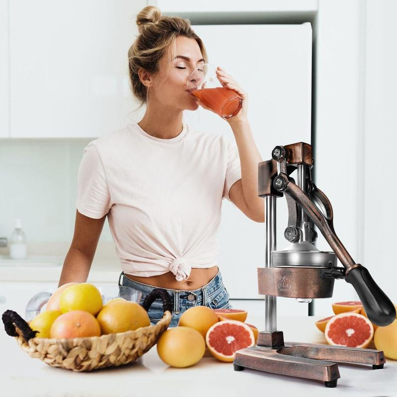 Zulay Kitchen Premium Manual Citrus Juicer - Heavy-Duty Cast Iron Citrus Squeezer with 5-Inch Bowl, Stainless Steel Filter Cone, Comfortable Grip