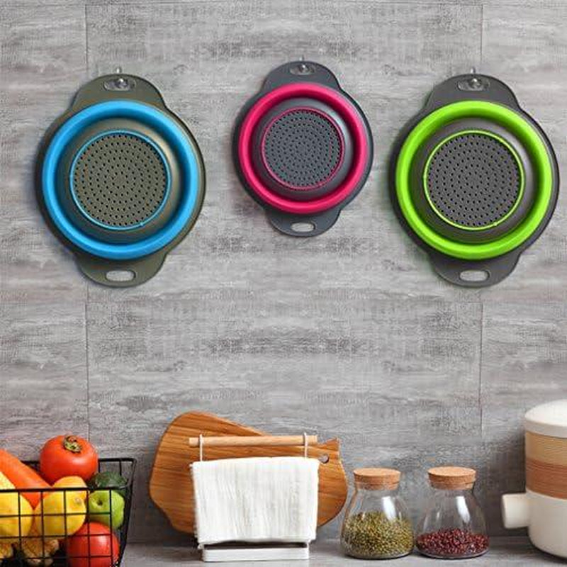 Collapsible Colander Set of 3 round Silicone Kitchen Strainer Set - Perfect for Draining Pasta, Vegetable and Fruit (Green,Blue, Purple) Utensils