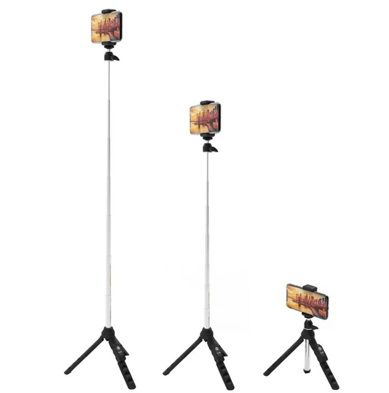 Bower 6-In-1 Multi Selfie Tripod with Smartphone & Gopro Mount, Rechargeable Wireless Remote - Black