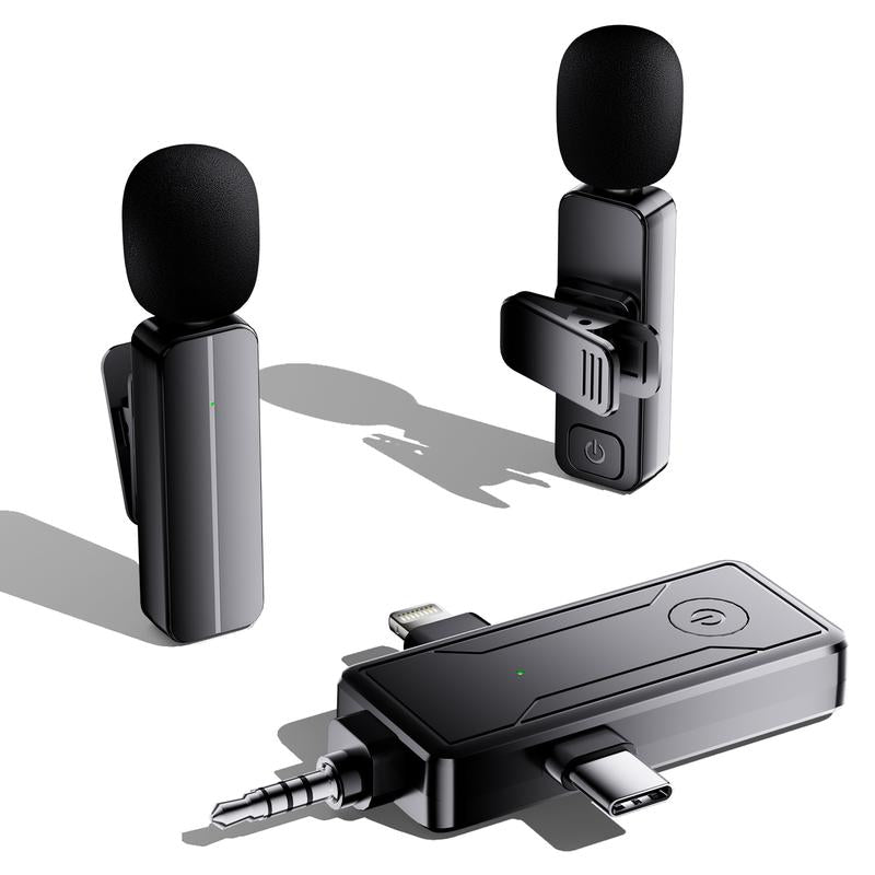 2 Pack Wireless Mini Lavalier Lapel Microphone for Iphone,Android Device(3 in 1) - 65Ft Cordless Clip on Dual Mics with Noise Reduction 6H Working Time for Video Recording Vlogging, Youtube, Interview Audio Stereo Wireless Microphone Mini Microphone