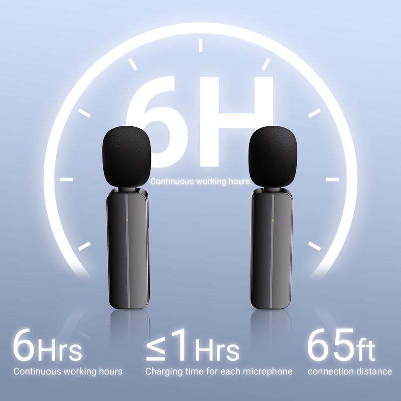 2 Pack Wireless Mini Lavalier Lapel Microphone for Iphone,Android Device(3 in 1) - 65Ft Cordless Clip on Dual Mics with Noise Reduction 6H Working Time for Video Recording Vlogging, Youtube, Interview Audio Stereo Wireless Microphone Mini Microphone