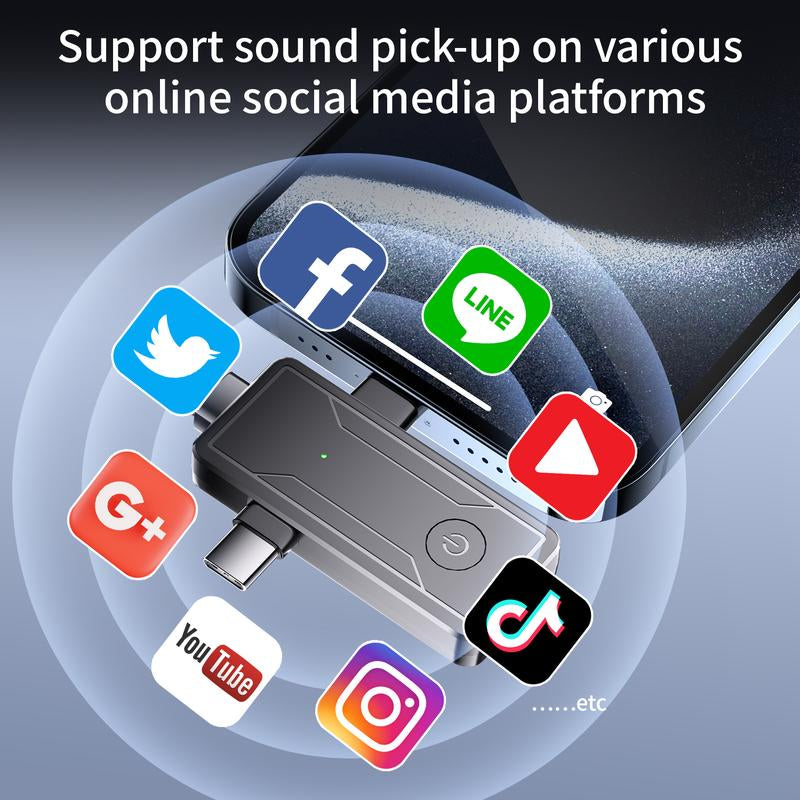 2 Pack Wireless Mini Lavalier Lapel Microphone for Iphone,Android Device(3 in 1) - 65Ft Cordless Clip on Dual Mics with Noise Reduction 6H Working Time for Video Recording Vlogging, Youtube, Interview Audio Stereo Wireless Microphone Mini Microphone